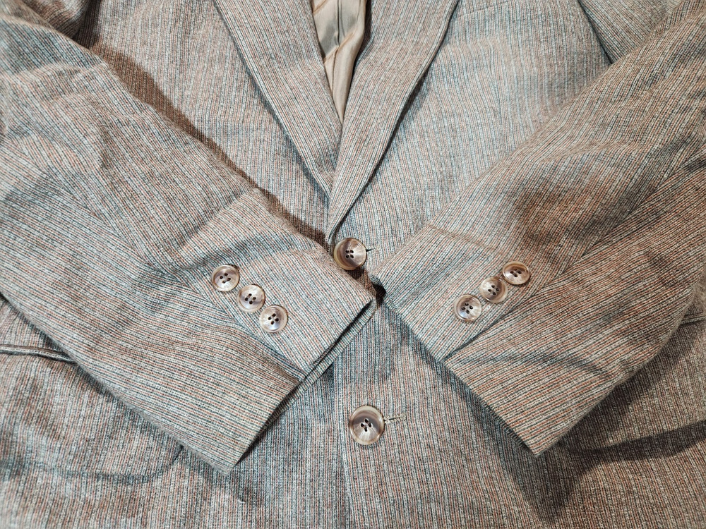 Vintage YSL Blazer 38s Brown Pinstripe Wool Mens Double Vented Sport Coat